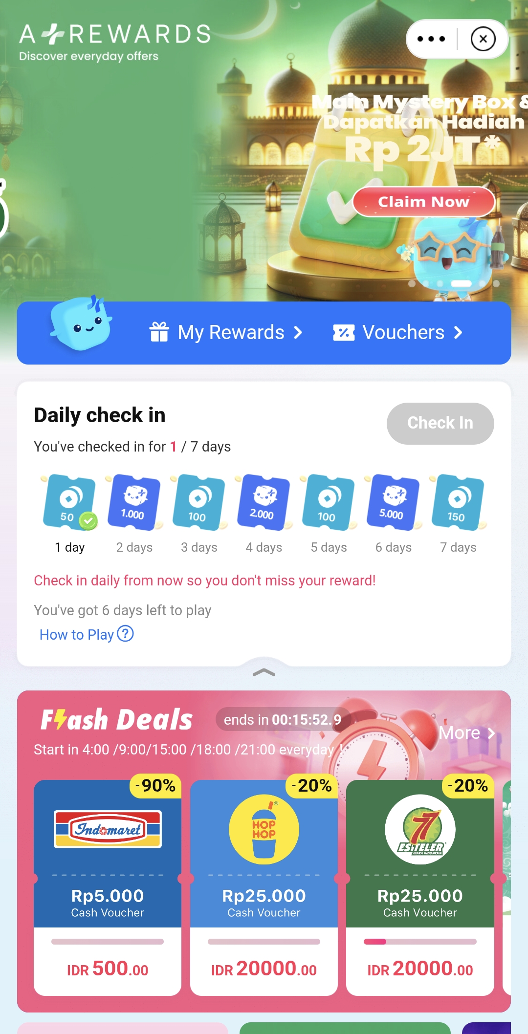 Check in setiap hari di A+ Rewards